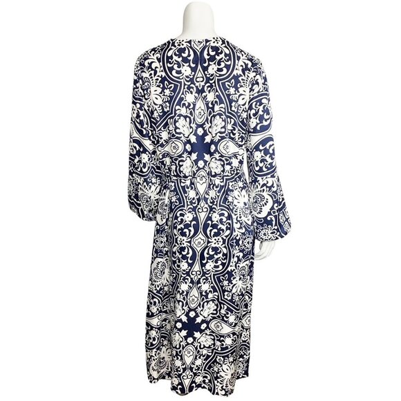 BODEN Silk Blend Ornate Garden Long Sleeve Column Dress in Navy - Picture 6 of 12